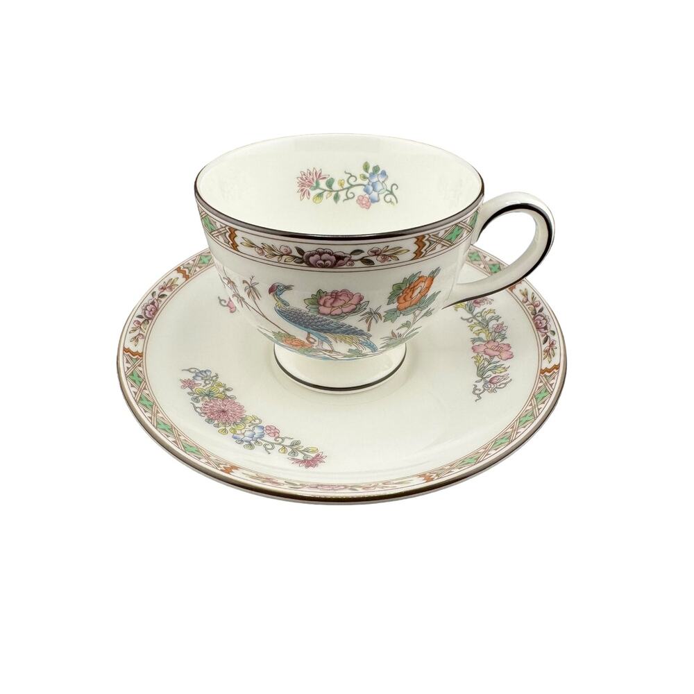 Vintage Wedgwood Bone China Cup & Saucer Kutani Crane Pattern